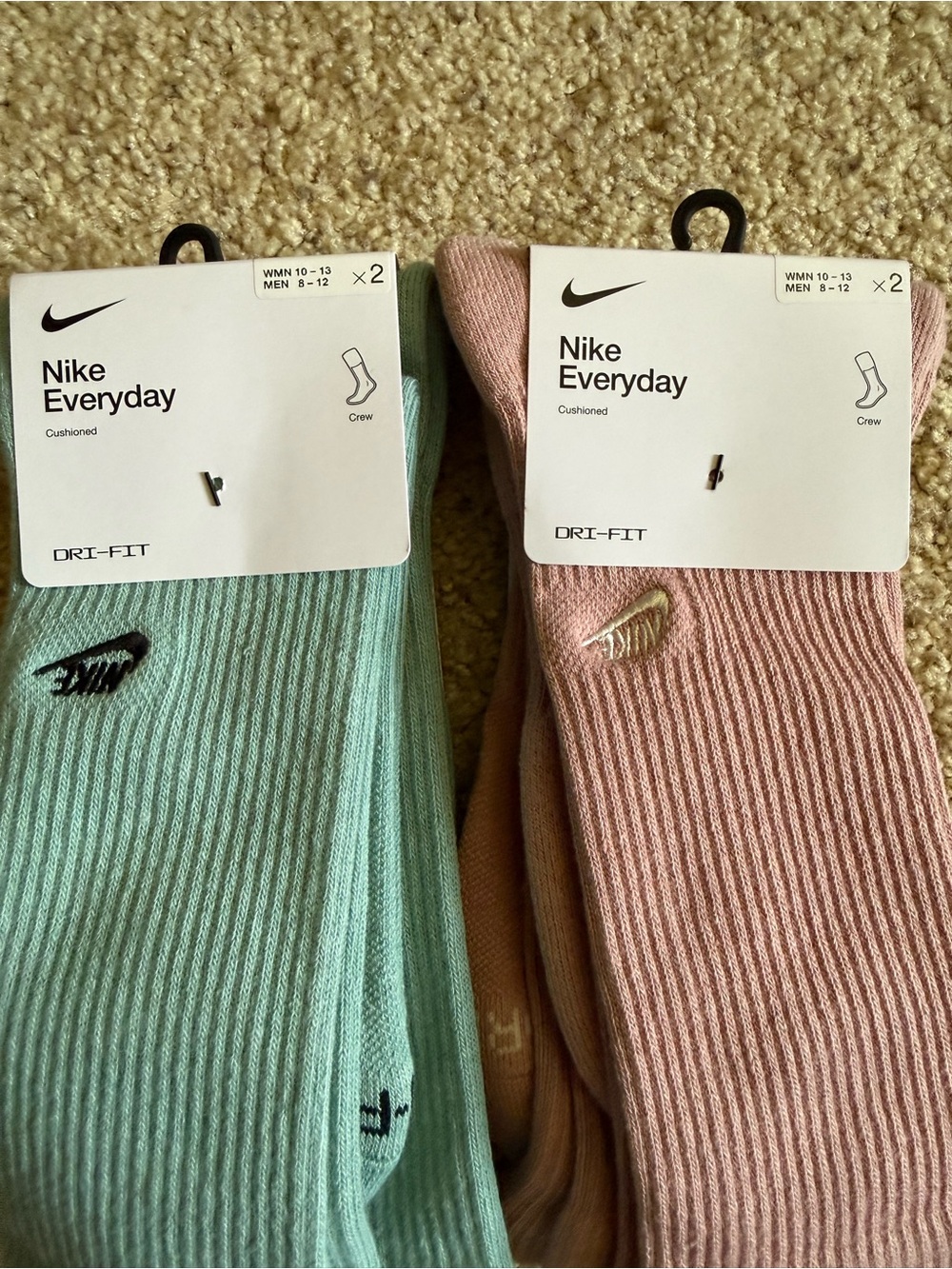 Nike Everyday Cushioned Crew Socks — Mint Green & Blush Pink (2-Pack)